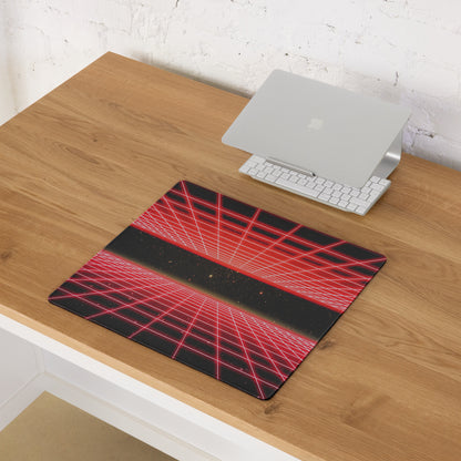 Red Neon Grid Gaming Pad - Mouse Pad Red Gaming Setup Cyberpunk Energetic Mood Large Desk Mat Digital Print
