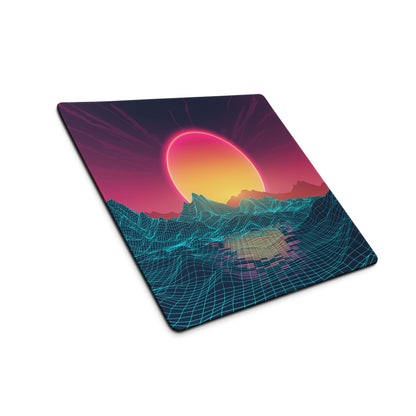 Neon Sunset Landscape Desk Pad - Neon Sunset Landscape Purple Pink Desk Vaporwave Modern Tech Decor Esports Digital Art