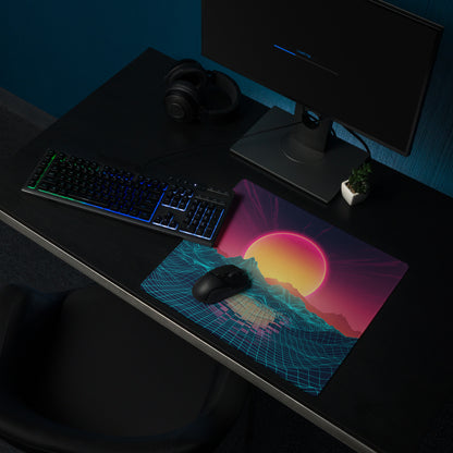 Neon Sunset Landscape Desk Pad - Neon Sunset Landscape Purple Pink Desk Vaporwave Modern Tech Decor Esports Digital Art