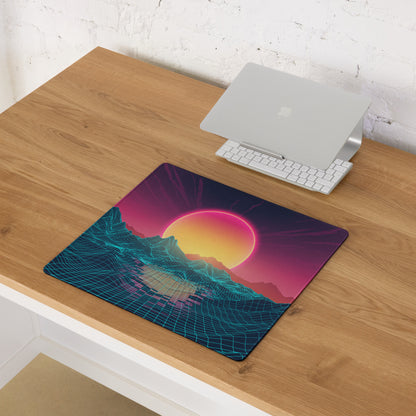 Neon Sunset Landscape Desk Pad - Neon Sunset Landscape Purple Pink Desk Vaporwave Modern Tech Decor Esports Digital Art