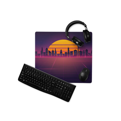 Neon City Sunset Mouse Pad - City Skyline Purple Pink Orange Gaming Synthwave Mood Neon Vaporwave Decor Retro Digital