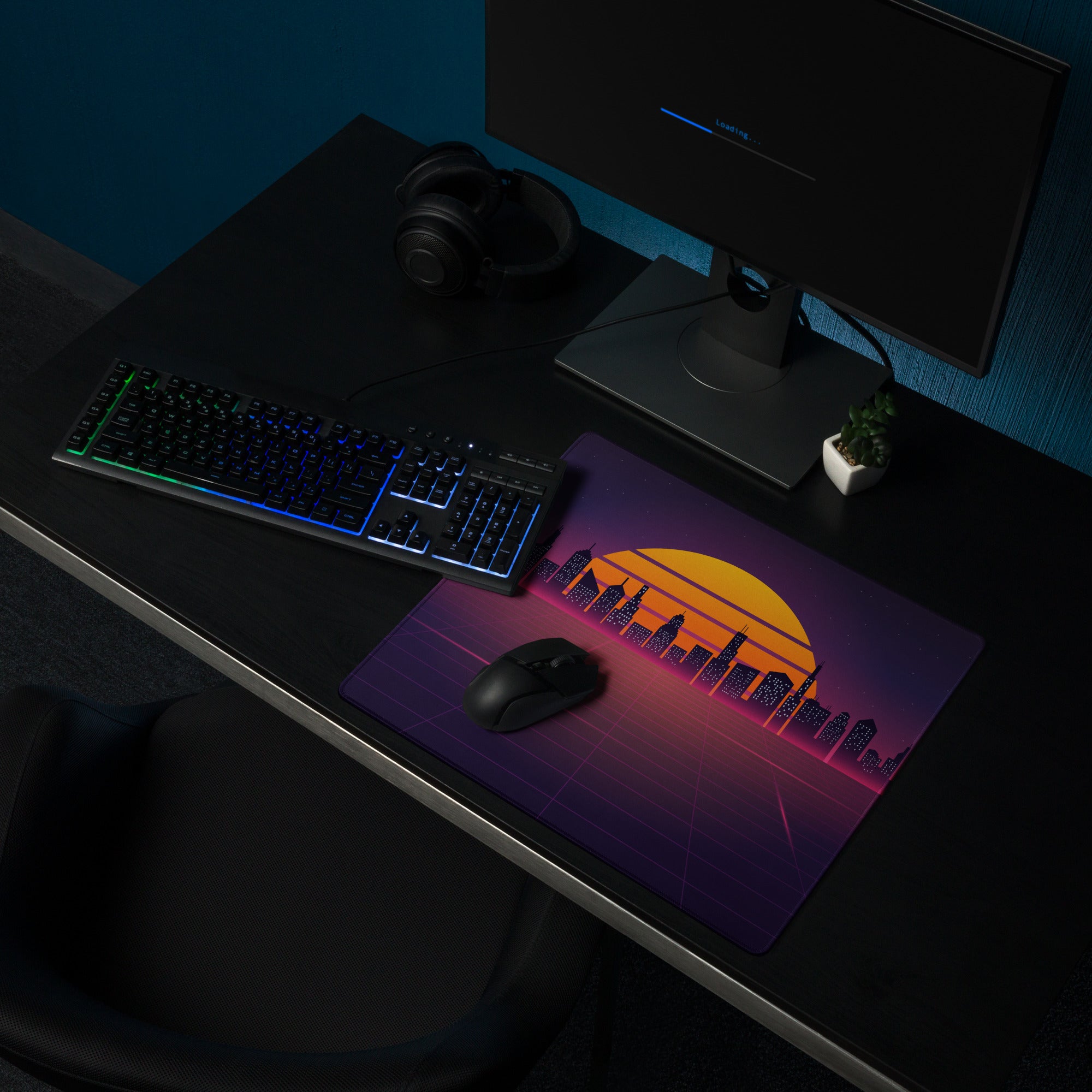 Neon City Sunset Mouse Pad - City Skyline Purple Pink Orange Gaming Synthwave Mood Neon Vaporwave Decor Retro Digital