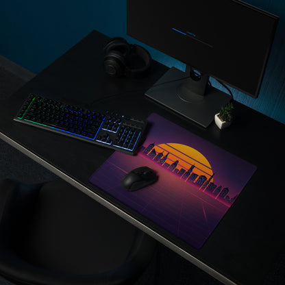 Neon City Sunset Mouse Pad - City Skyline Purple Pink Orange Gaming Synthwave Mood Neon Vaporwave Decor Retro Digital