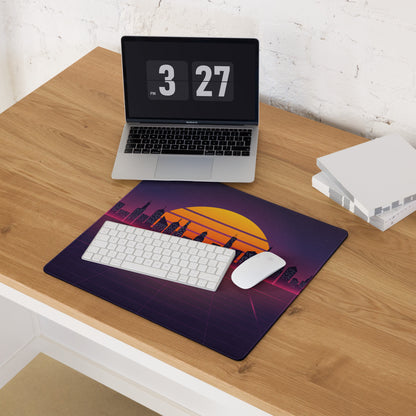 Neon City Sunset Mouse Pad - City Skyline Purple Pink Orange Gaming Synthwave Mood Neon Vaporwave Decor Retro Digital