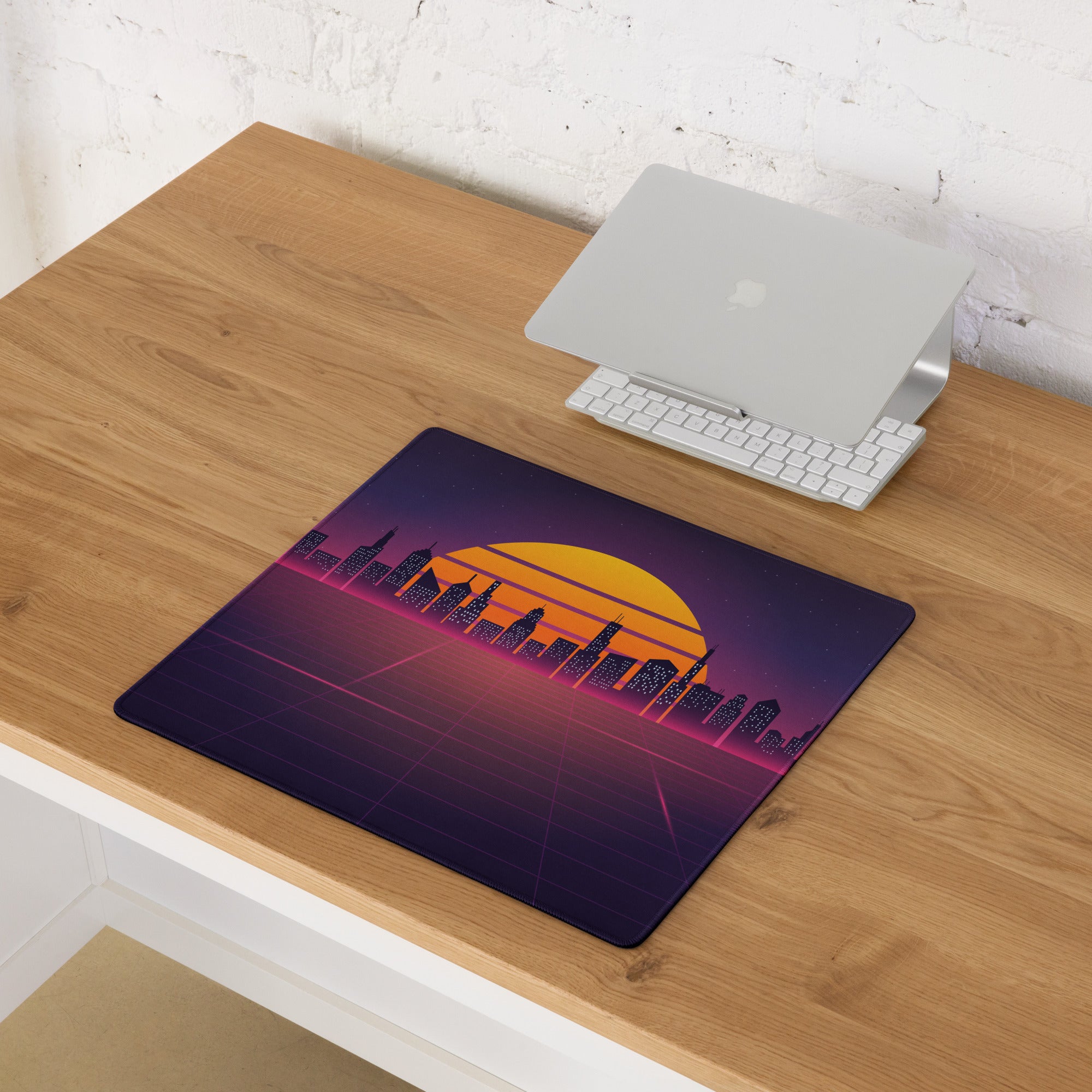 Neon City Sunset Mouse Pad - City Skyline Purple Pink Orange Gaming Synthwave Mood Neon Vaporwave Decor Retro Digital