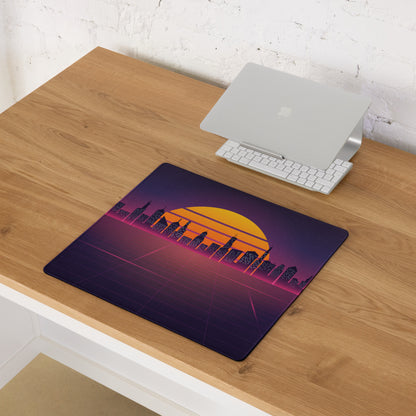Neon City Sunset Mouse Pad - City Skyline Purple Pink Orange Gaming Synthwave Mood Neon Vaporwave Decor Retro Digital