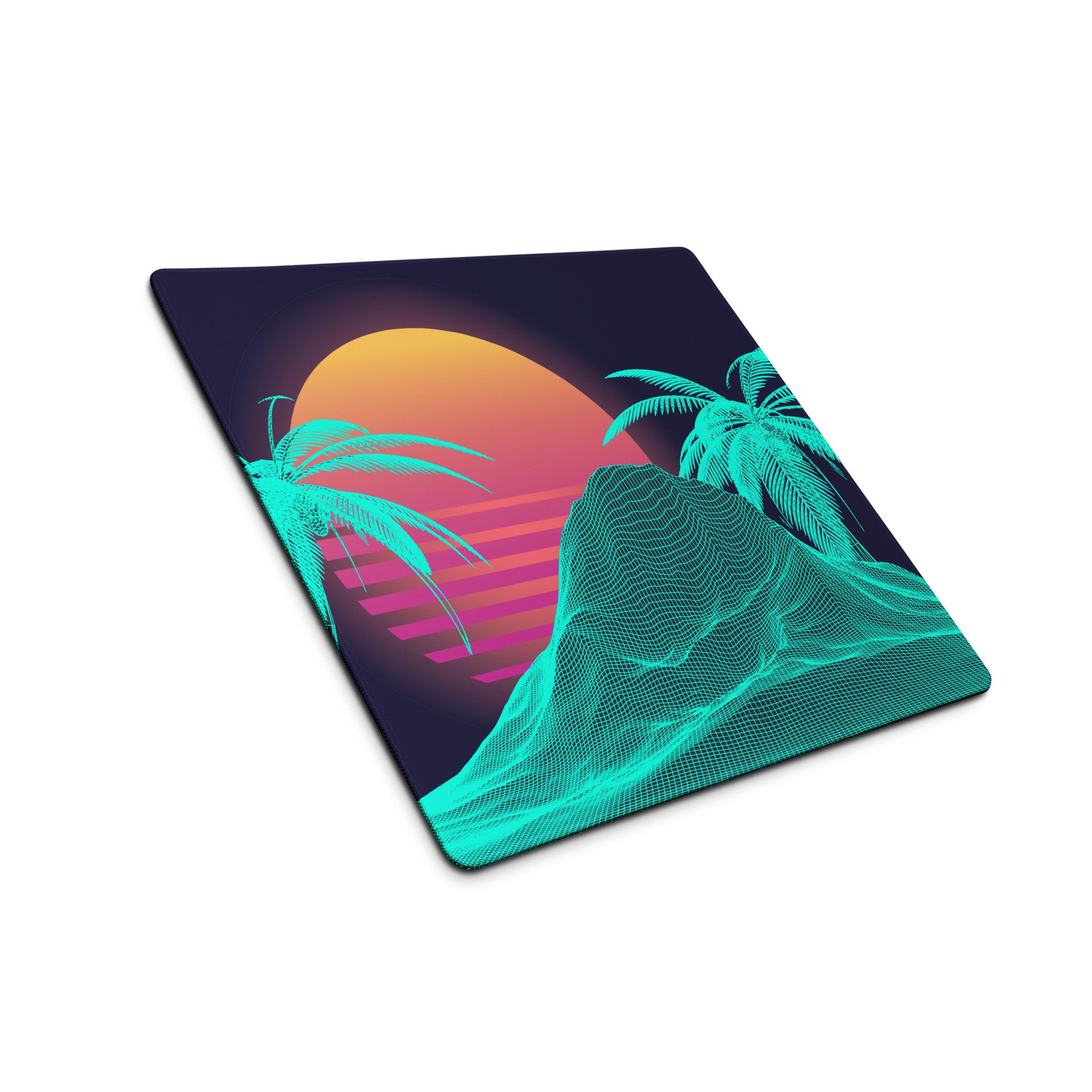 Neon Palm Vaporwave Desk Mat - Palm Trees Sunset Neon Turquoise Desk Mat Gaming Synthwave Retro Mood Vaporwave Desk Accessory
