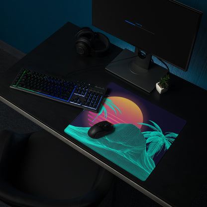 Neon Palm Vaporwave Desk Mat - Palm Trees Sunset Neon Turquoise Desk Mat Gaming Synthwave Retro Mood Vaporwave Desk Accessory