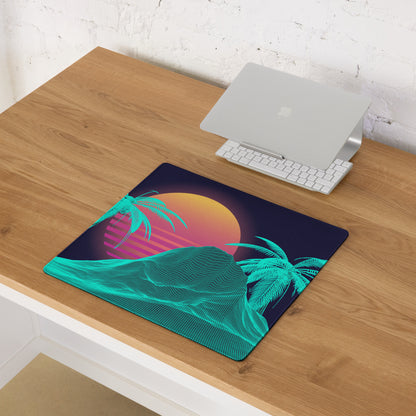 Neon Palm Vaporwave Desk Mat - Palm Trees Sunset Neon Turquoise Desk Mat Gaming Synthwave Retro Mood Vaporwave Desk Accessory