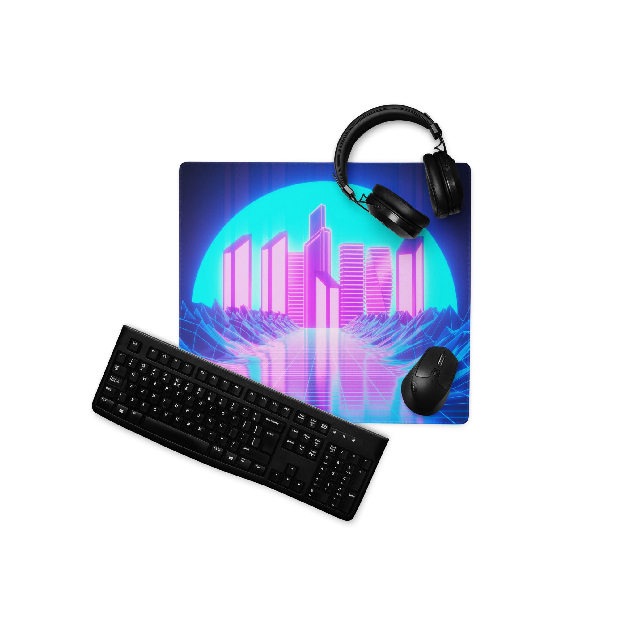 Neon City Cyberpunk Gaming Mouse Pad - Gaming Mouse Pad Neon Blue Pink For Gaming Desk Cyberpunk Synthwave Vibrant Futuristic Neon Decor Gaming Desk Rgb Digital Art