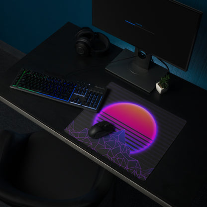 Neon Sunset Mountain Mouse Pad - Neon Sunset Mountain Purple Pink Desk Synthwave Mood Vibrant Neon Glow RGB Desk Mat