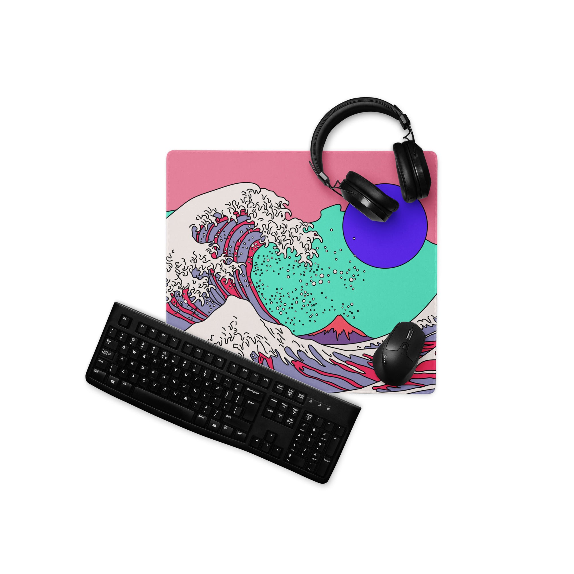Pink Wave Pop Art Gaming Mouse Pad - Ocean Wave Pink Teal Desk Pop Art Vibrant Modern Pop Esports Digital Art