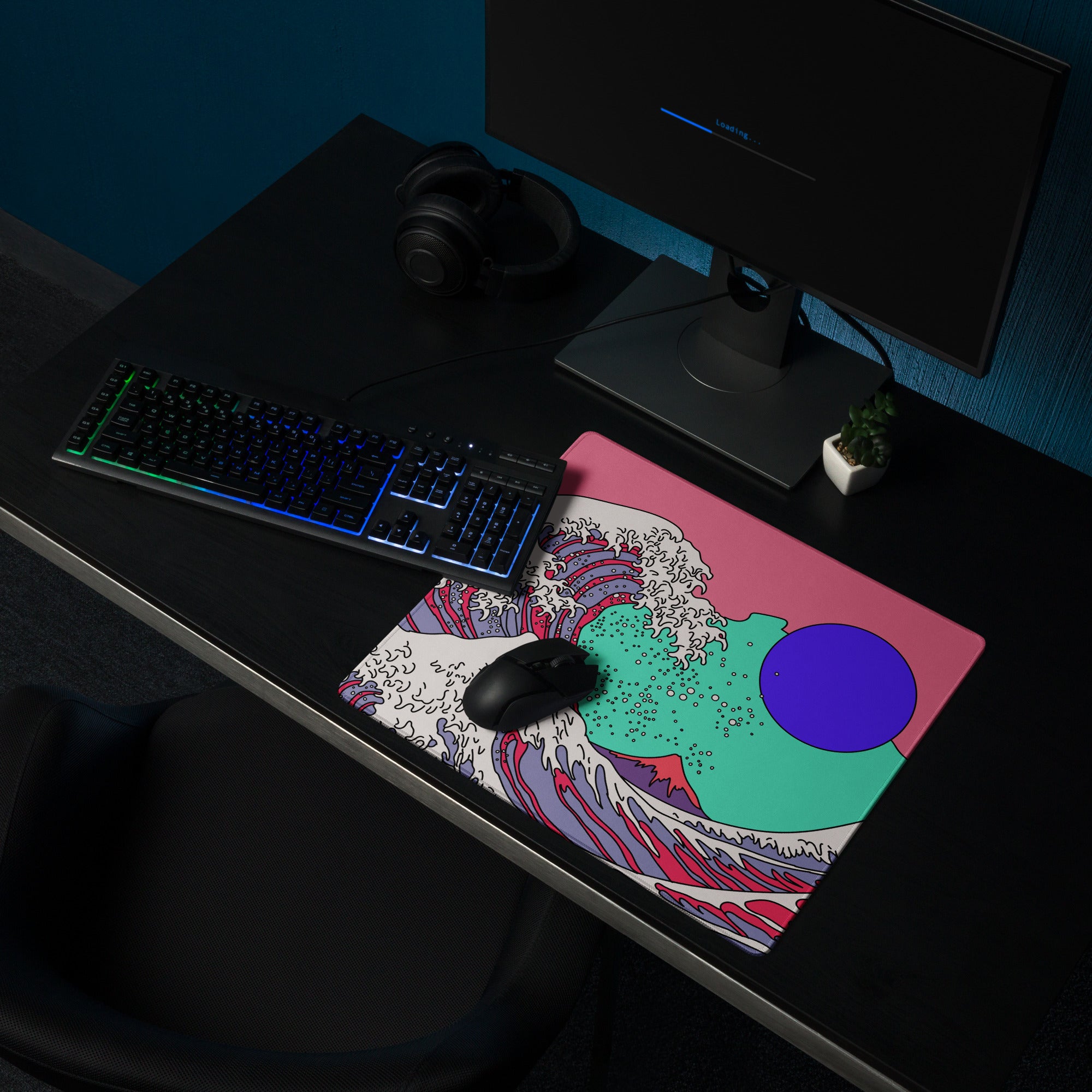 Pink Wave Pop Art Gaming Mouse Pad - Ocean Wave Pink Teal Desk Pop Art Vibrant Modern Pop Esports Digital Art