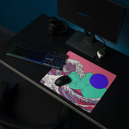 Pink Wave Pop Art Gaming Mouse Pad - Ocean Wave Pink Teal Desk Pop Art Vibrant Modern Pop Esports Digital Art