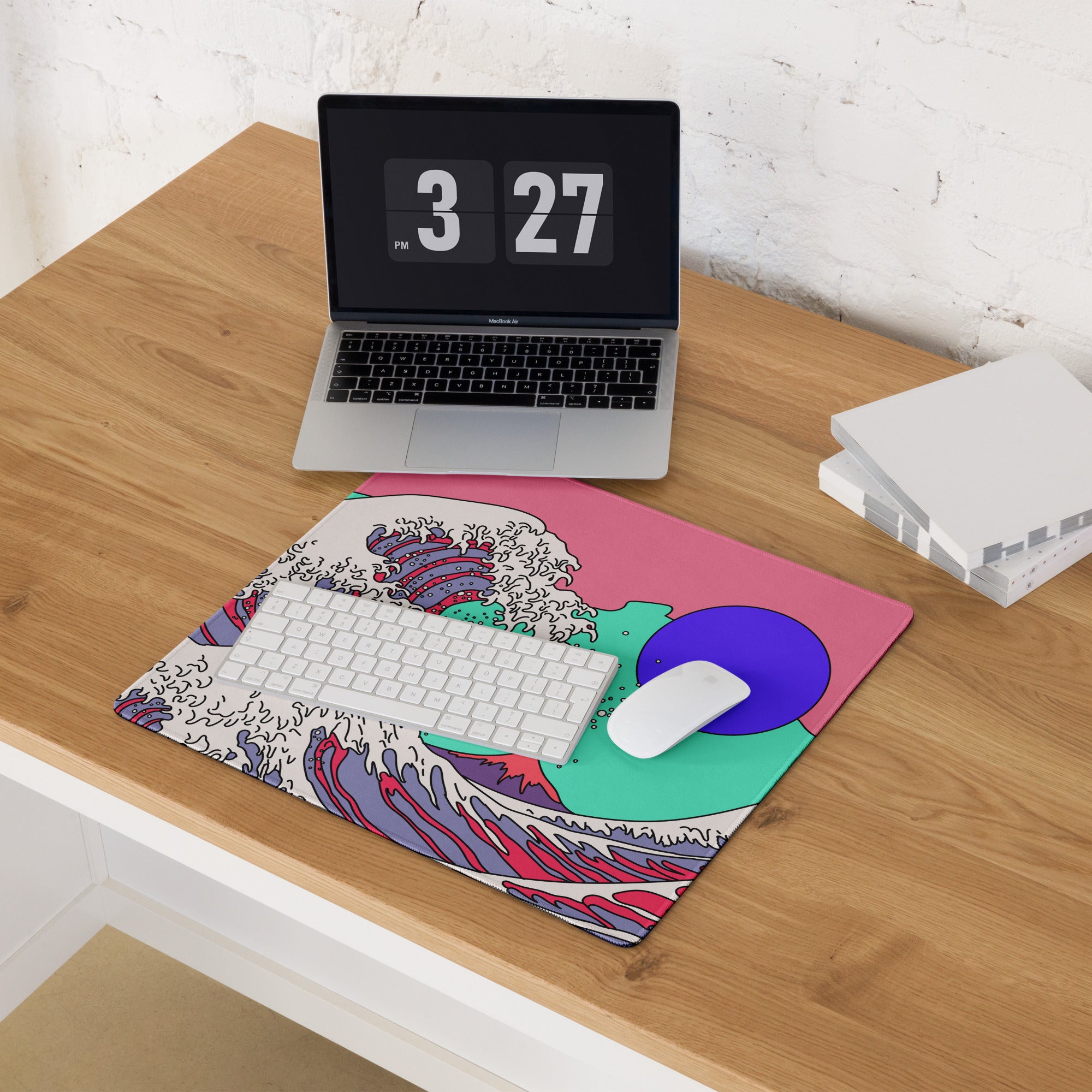 Pink Wave Pop Art Gaming Mouse Pad - Ocean Wave Pink Teal Desk Pop Art Vibrant Modern Pop Esports Digital Art