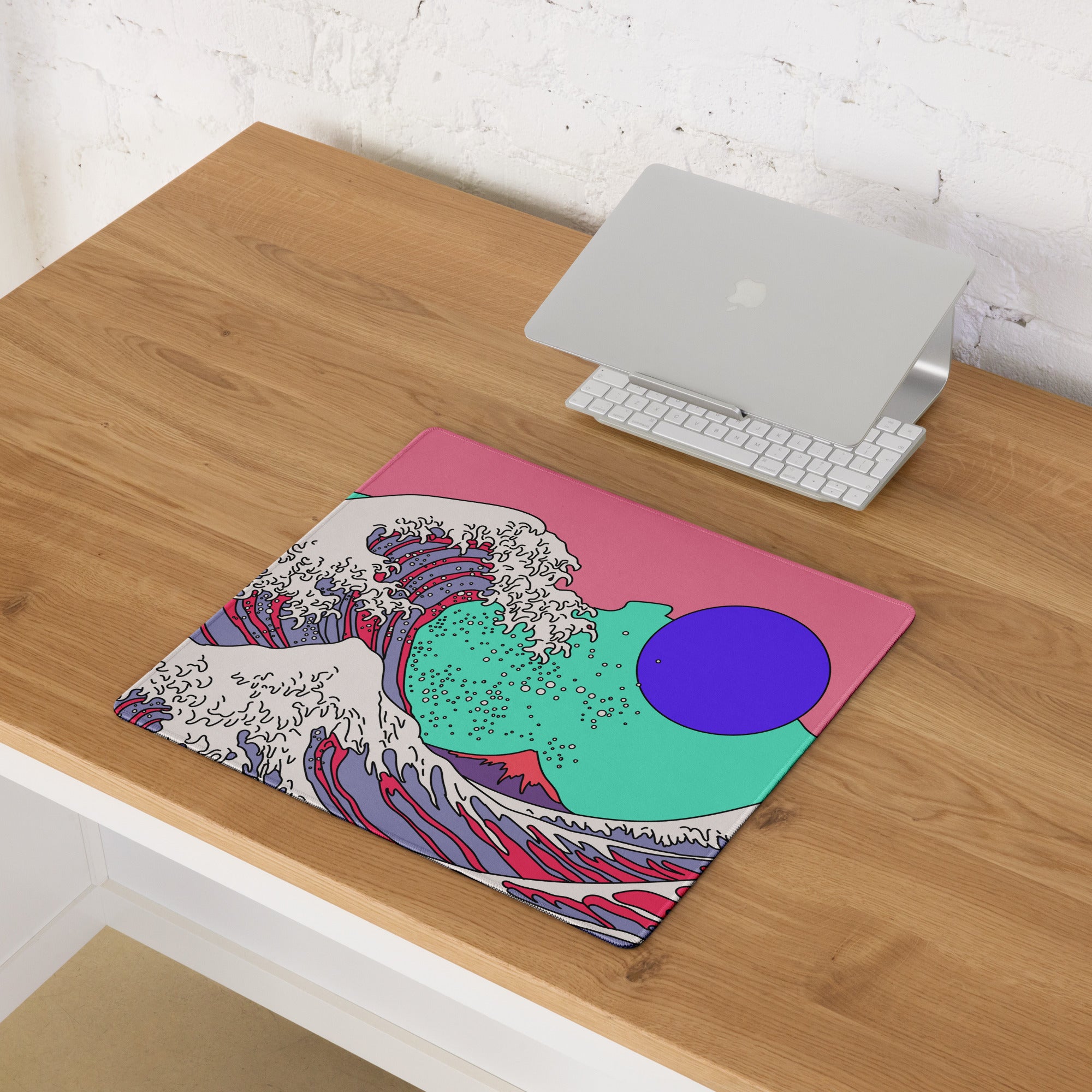 Pink Wave Pop Art Gaming Mouse Pad - Ocean Wave Pink Teal Desk Pop Art Vibrant Modern Pop Esports Digital Art