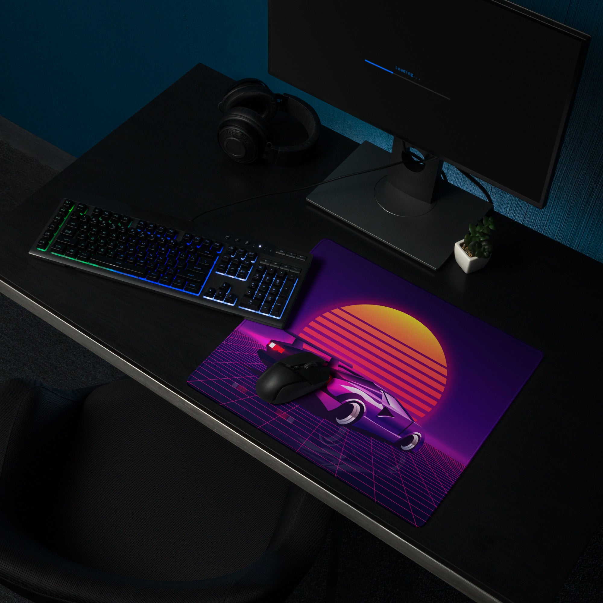 Neon Sunset Synthwave Mouse Pad - Mouse Pad Purple Neon Desk Synthwave Mood Vibrant Retro Neon Gaming Art