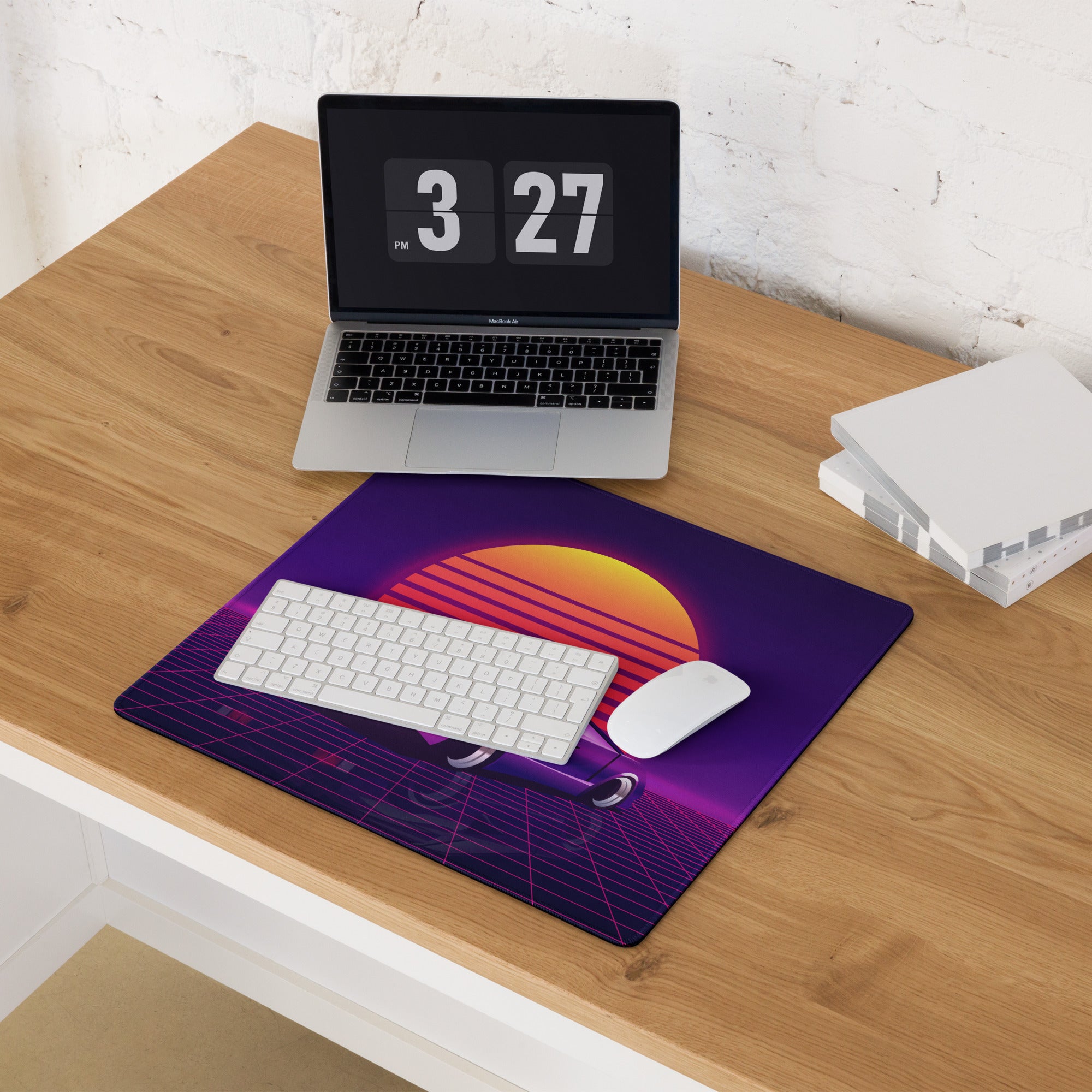 Neon Sunset Synthwave Mouse Pad - Mouse Pad Purple Neon Desk Synthwave Mood Vibrant Retro Neon Gaming Art