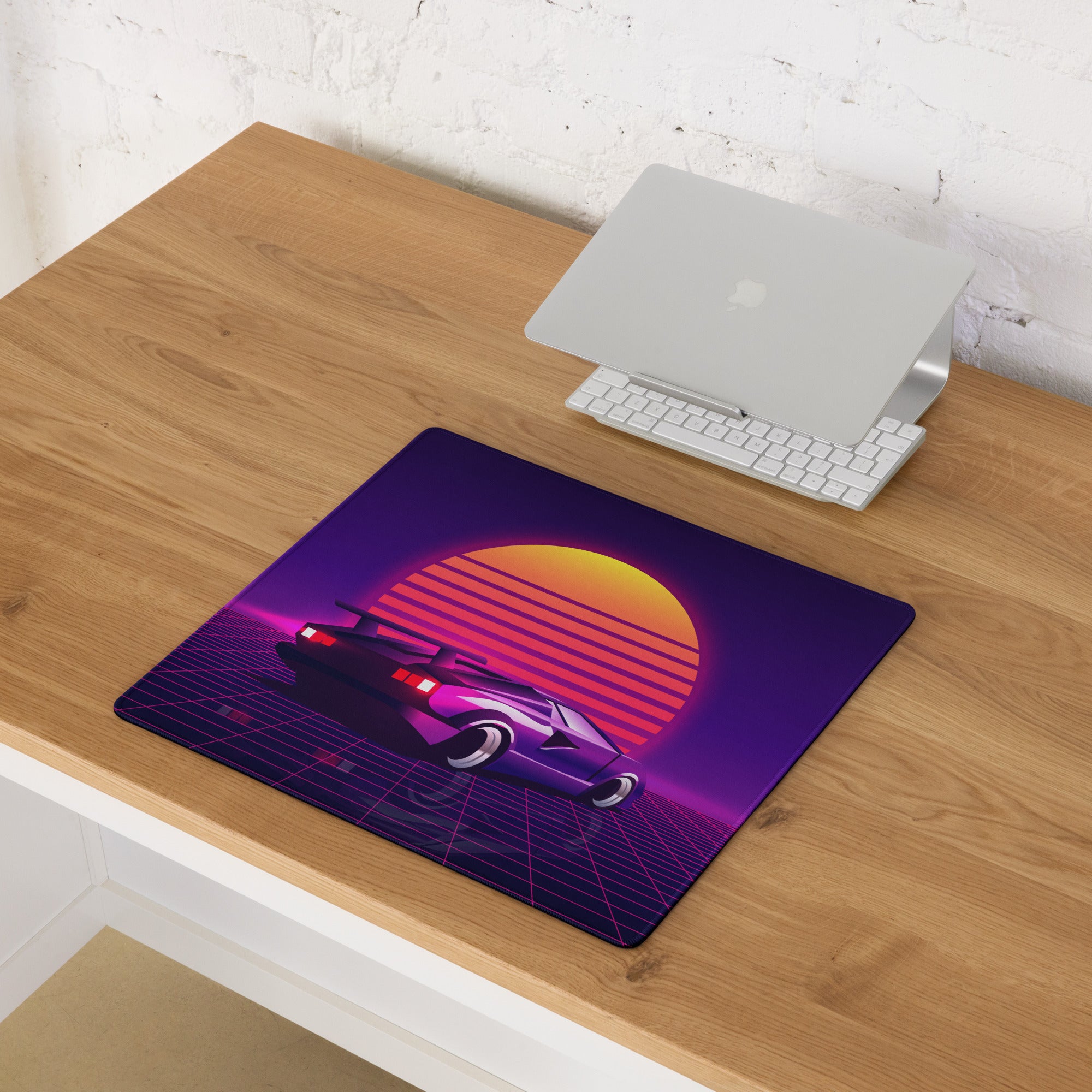Neon Sunset Synthwave Mouse Pad - Mouse Pad Purple Neon Desk Synthwave Mood Vibrant Retro Neon Gaming Art