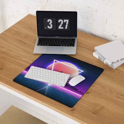 Neon Sunset Triangle Desk Mat - Gaming Mouse Pad Neon Pink Purple Blue Synthwave Mood Vaporwave Cyberpunk Edge Stitched