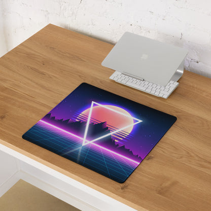 Neon Sunset Triangle Desk Mat - Gaming Mouse Pad Neon Pink Purple Blue Synthwave Mood Vaporwave Cyberpunk Edge Stitched