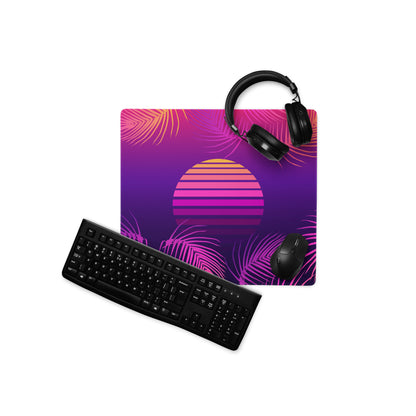 Neon Palm Sunset Mouse Pad - Gaming Mouse Pad Purple Pink Gradient Desk Setup Tropical Style Vibrant Sunset Mood