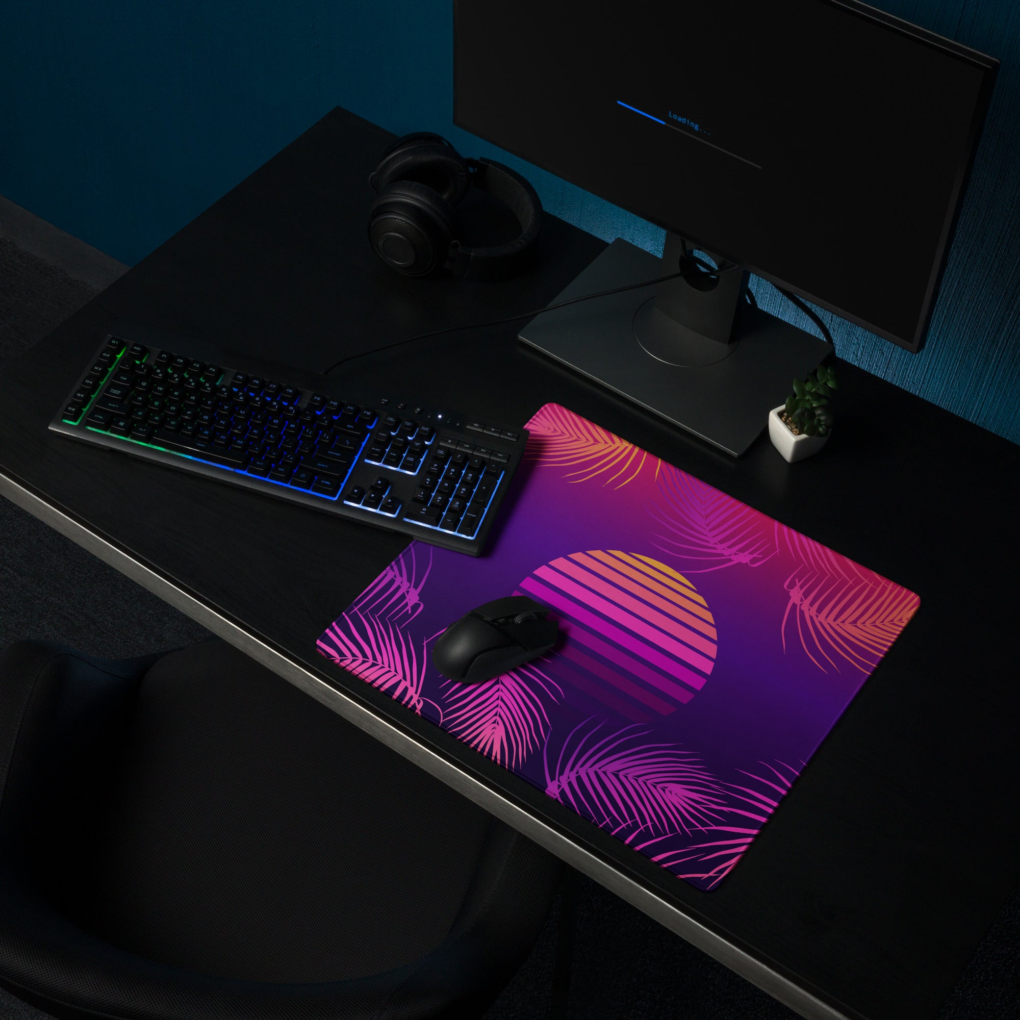 Neon Palm Sunset Mouse Pad - Gaming Mouse Pad Purple Pink Gradient Desk Setup Tropical Style Vibrant Sunset Mood