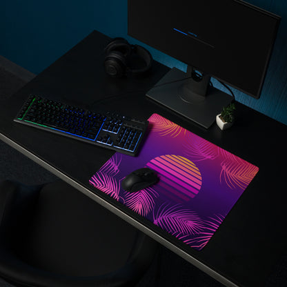 Neon Palm Sunset Mouse Pad - Gaming Mouse Pad Purple Pink Gradient Desk Setup Tropical Style Vibrant Sunset Mood