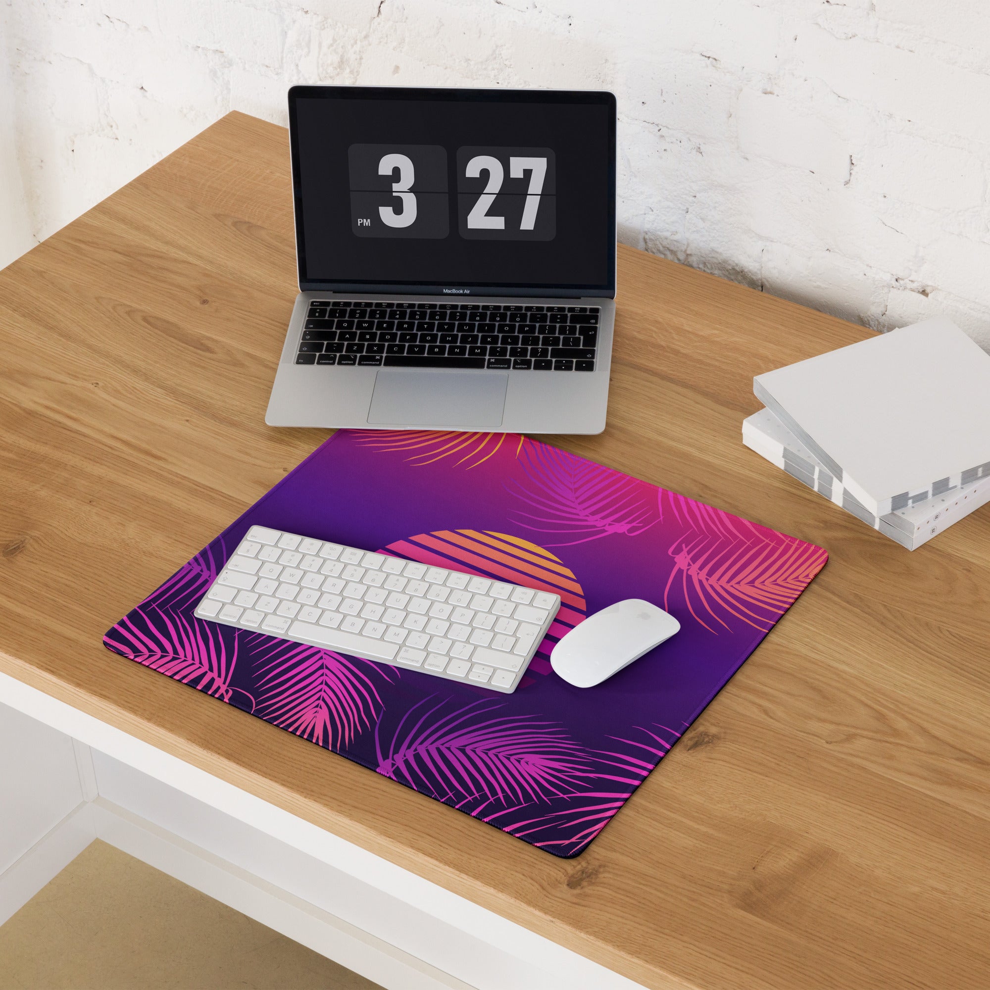 Neon Palm Sunset Mouse Pad - Gaming Mouse Pad Purple Pink Gradient Desk Setup Tropical Style Vibrant Sunset Mood