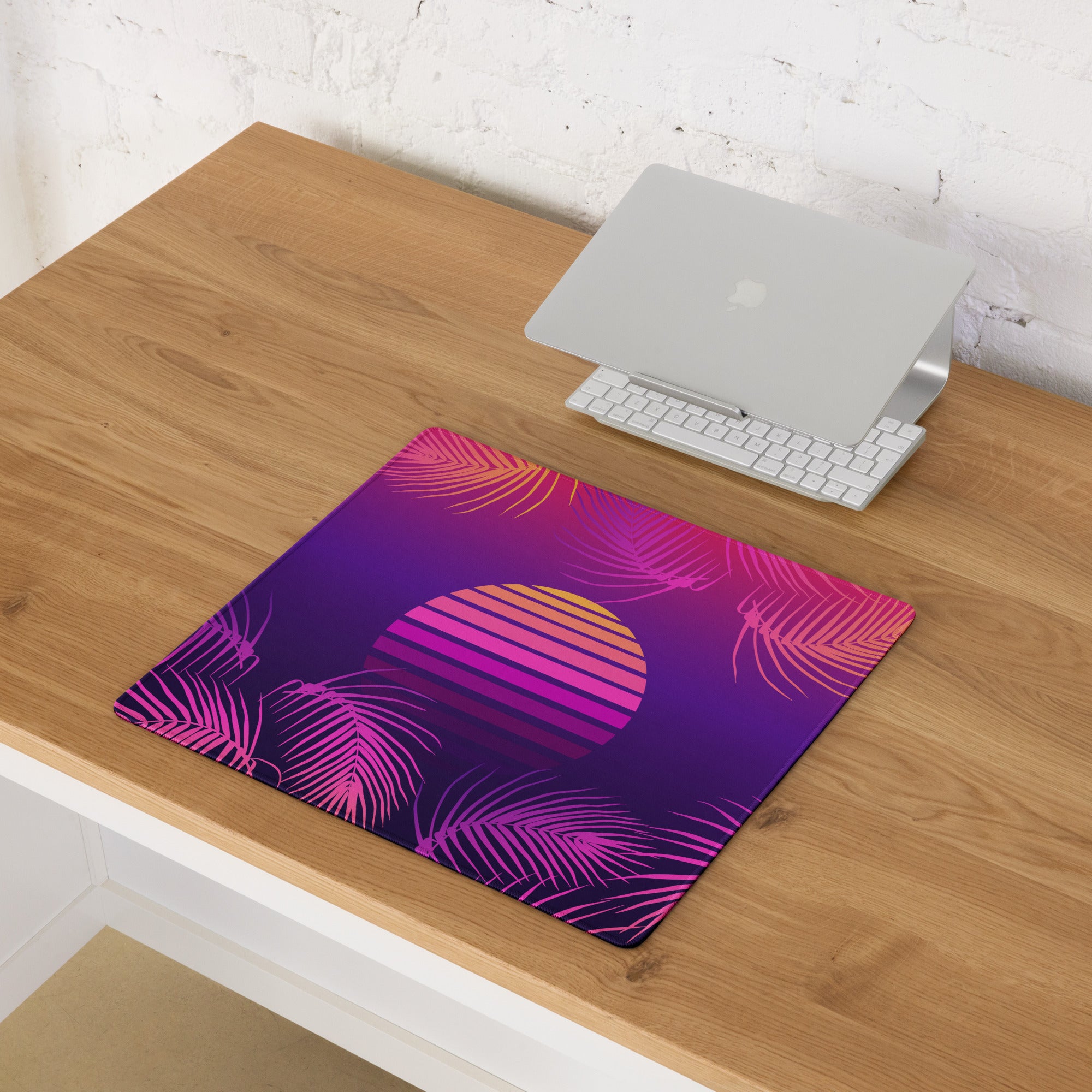 Neon Palm Sunset Mouse Pad - Gaming Mouse Pad Purple Pink Gradient Desk Setup Tropical Style Vibrant Sunset Mood