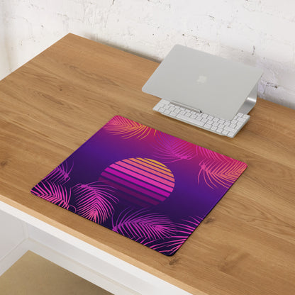 Neon Palm Sunset Mouse Pad - Gaming Mouse Pad Purple Pink Gradient Desk Setup Tropical Style Vibrant Sunset Mood