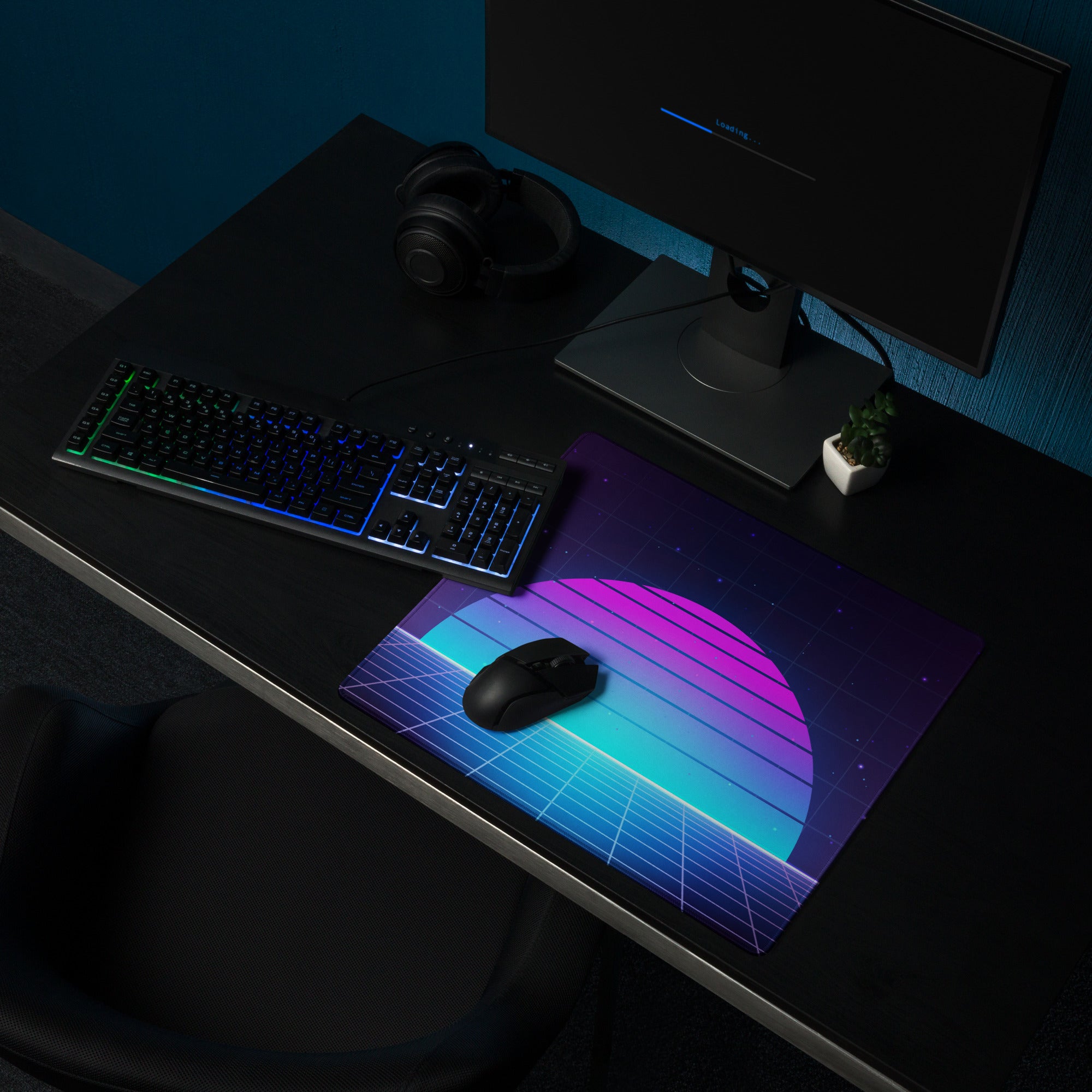 Neon Gradient Retro Grid Mouse Pad - Gaming Mouse Pad Purple Gradient Neon Mood Cyberpunk Decor Large Digital Art