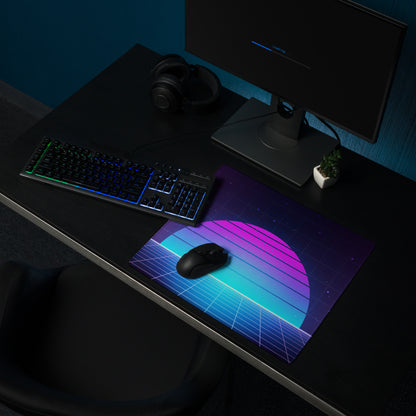 Neon Gradient Retro Grid Mouse Pad - Gaming Mouse Pad Purple Gradient Neon Mood Cyberpunk Decor Large Digital Art