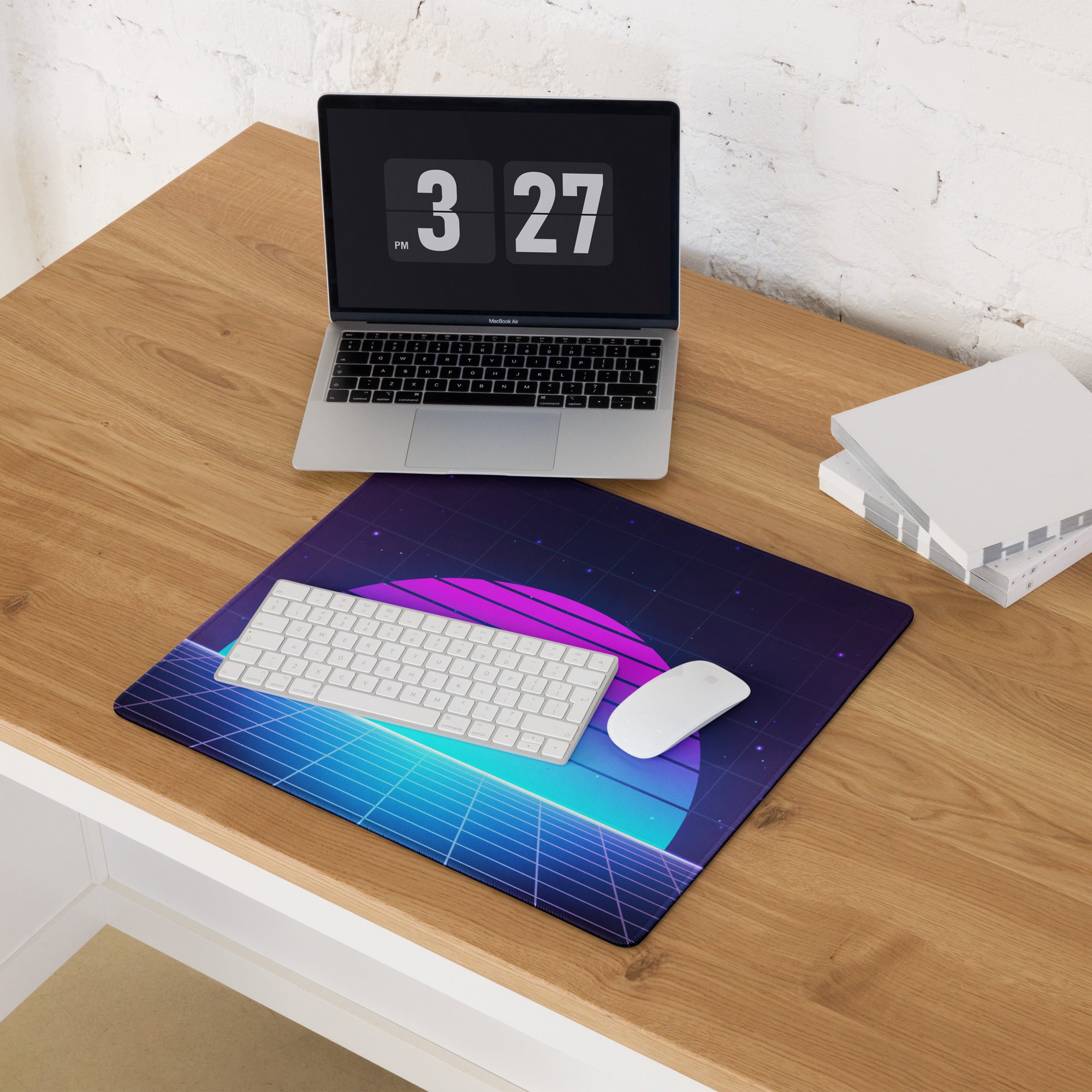 Neon Gradient Retro Grid Mouse Pad - Gaming Mouse Pad Purple Gradient Neon Mood Cyberpunk Decor Large Digital Art