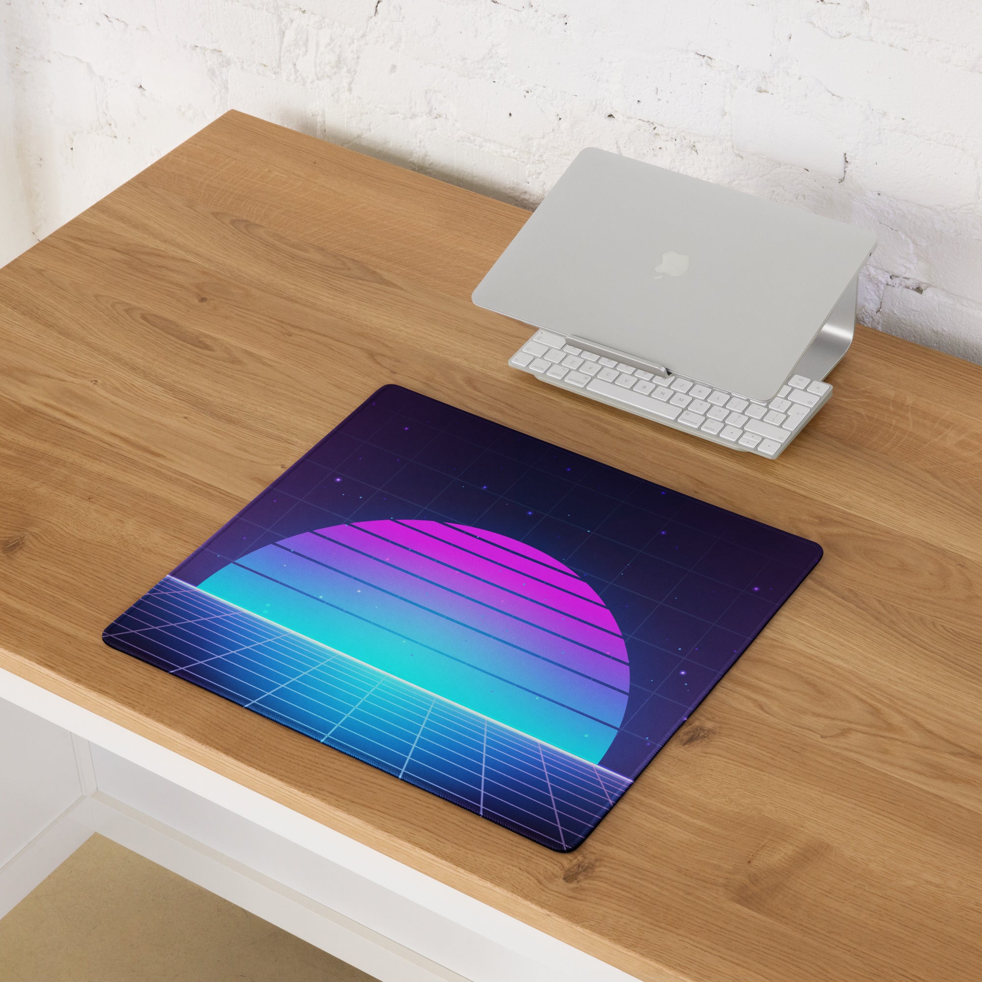 Neon Gradient Retro Grid Mouse Pad - Gaming Mouse Pad Purple Gradient Neon Mood Cyberpunk Decor Large Digital Art