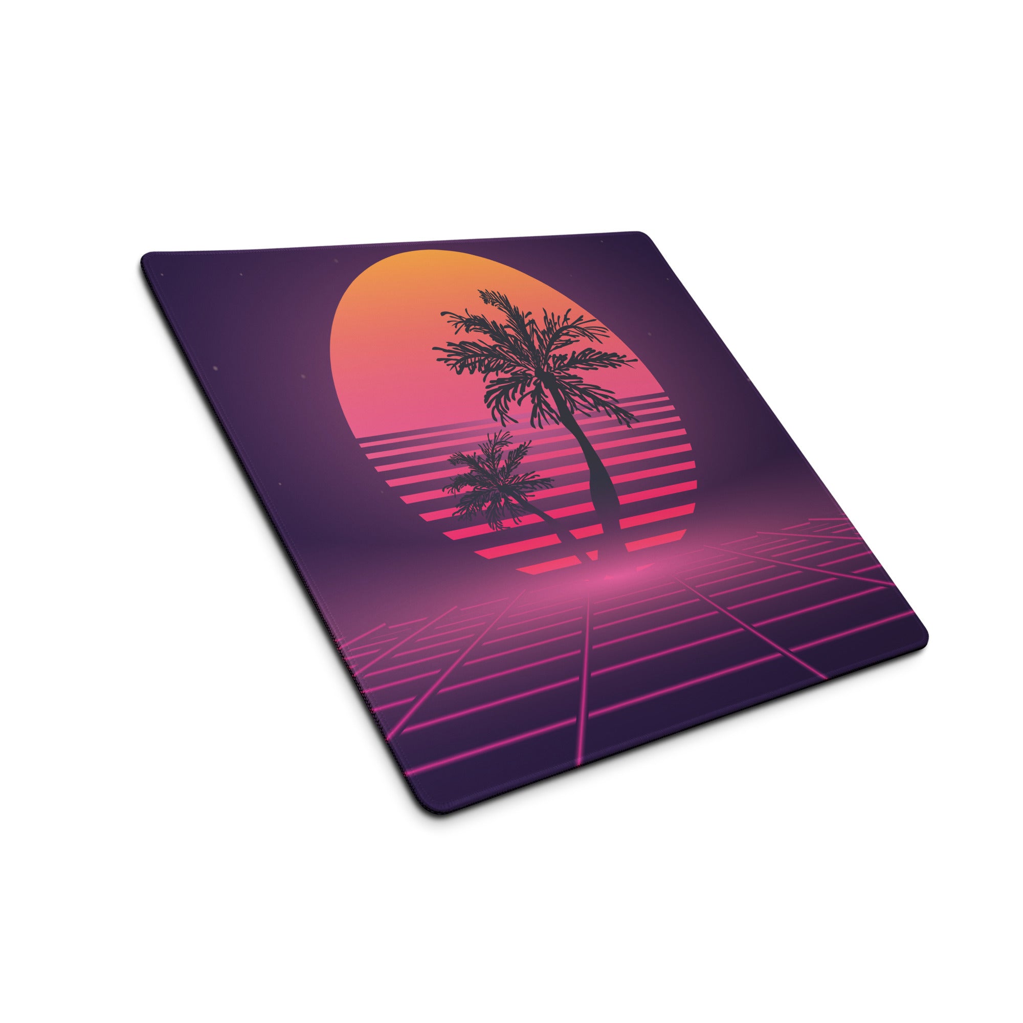 Sunset Palm Neon Desk Pad - Palm Tree Purple Pink Gradient Desk Pad Vaporwave Mood Neon Vaporwave Gaming Desk Non Slip