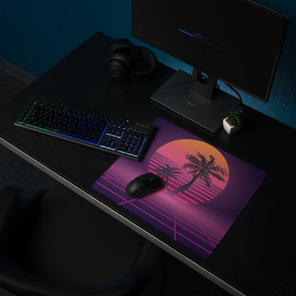 Sunset Palm Neon Desk Pad - Palm Tree Purple Pink Gradient Desk Pad Vaporwave Mood Neon Vaporwave Gaming Desk Non Slip