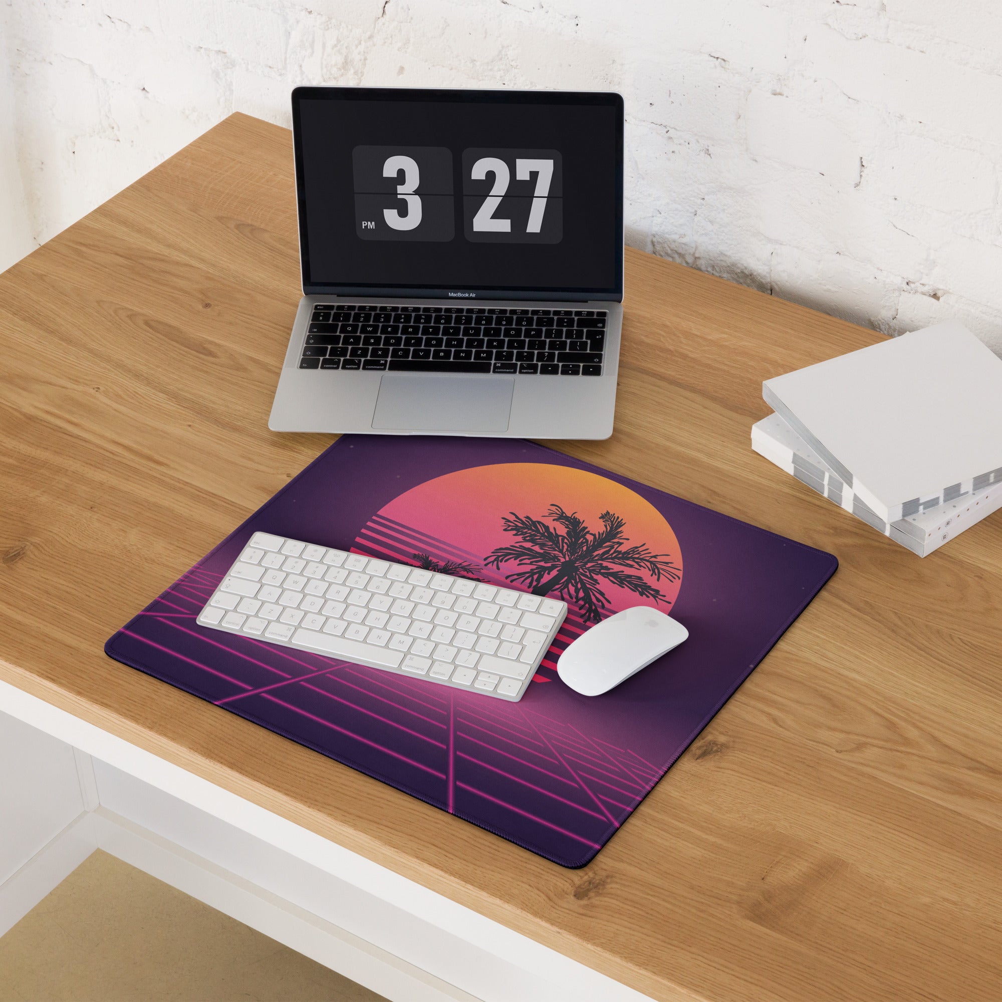 Sunset Palm Neon Desk Pad - Palm Tree Purple Pink Gradient Desk Pad Vaporwave Mood Neon Vaporwave Gaming Desk Non Slip