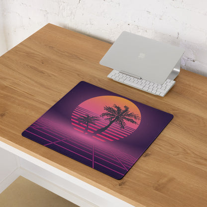 Sunset Palm Neon Desk Pad - Palm Tree Purple Pink Gradient Desk Pad Vaporwave Mood Neon Vaporwave Gaming Desk Non Slip