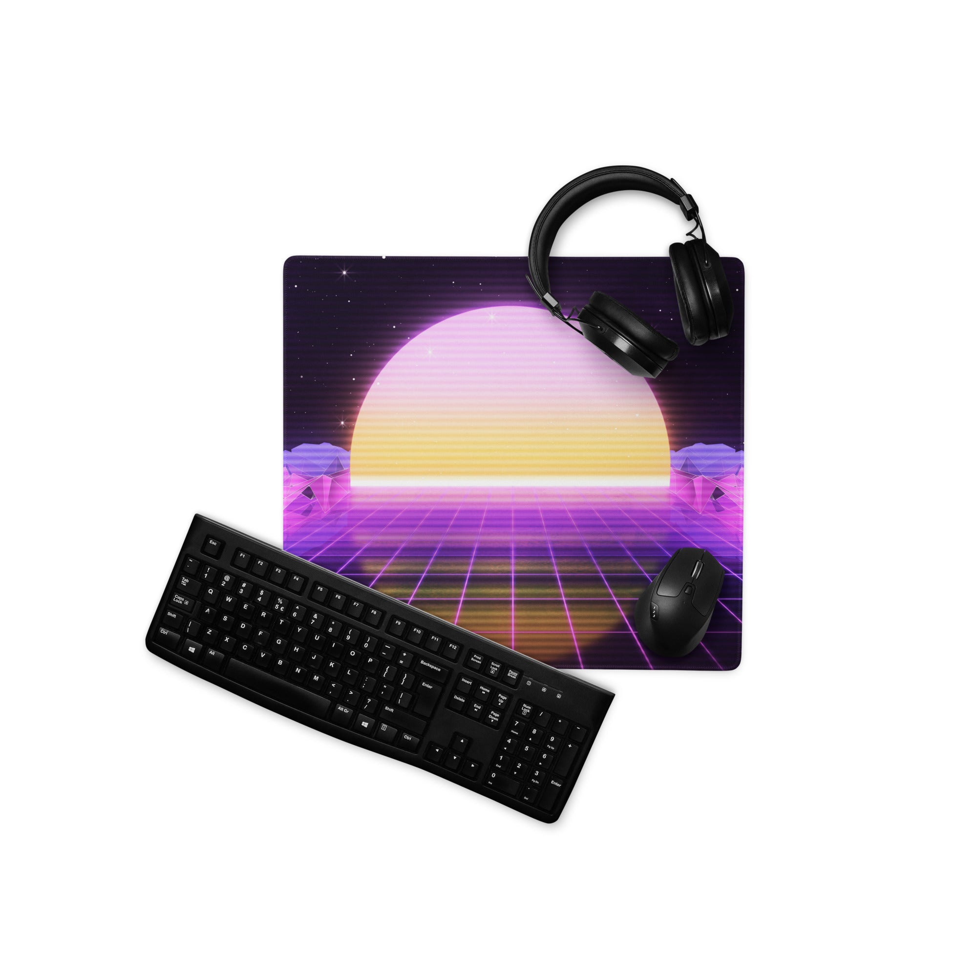 Vaporwave Sunset Gaming Desk Pad - Gaming Pad Purple Pink Desk Setup Vaporwave Dreamy Neon Desk Mat Digital