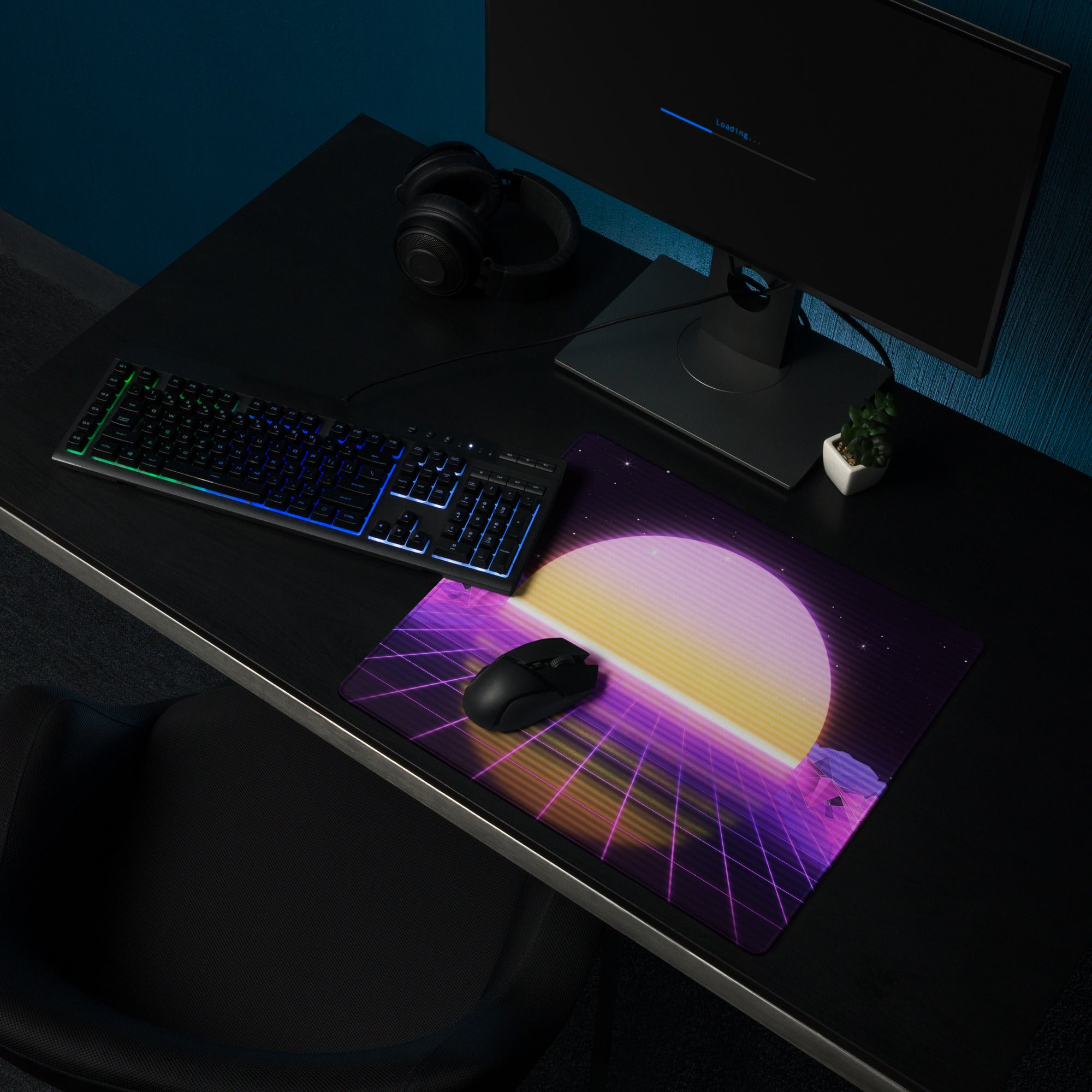 Vaporwave Sunset Gaming Desk Pad - Gaming Pad Purple Pink Desk Setup Vaporwave Dreamy Neon Desk Mat Digital