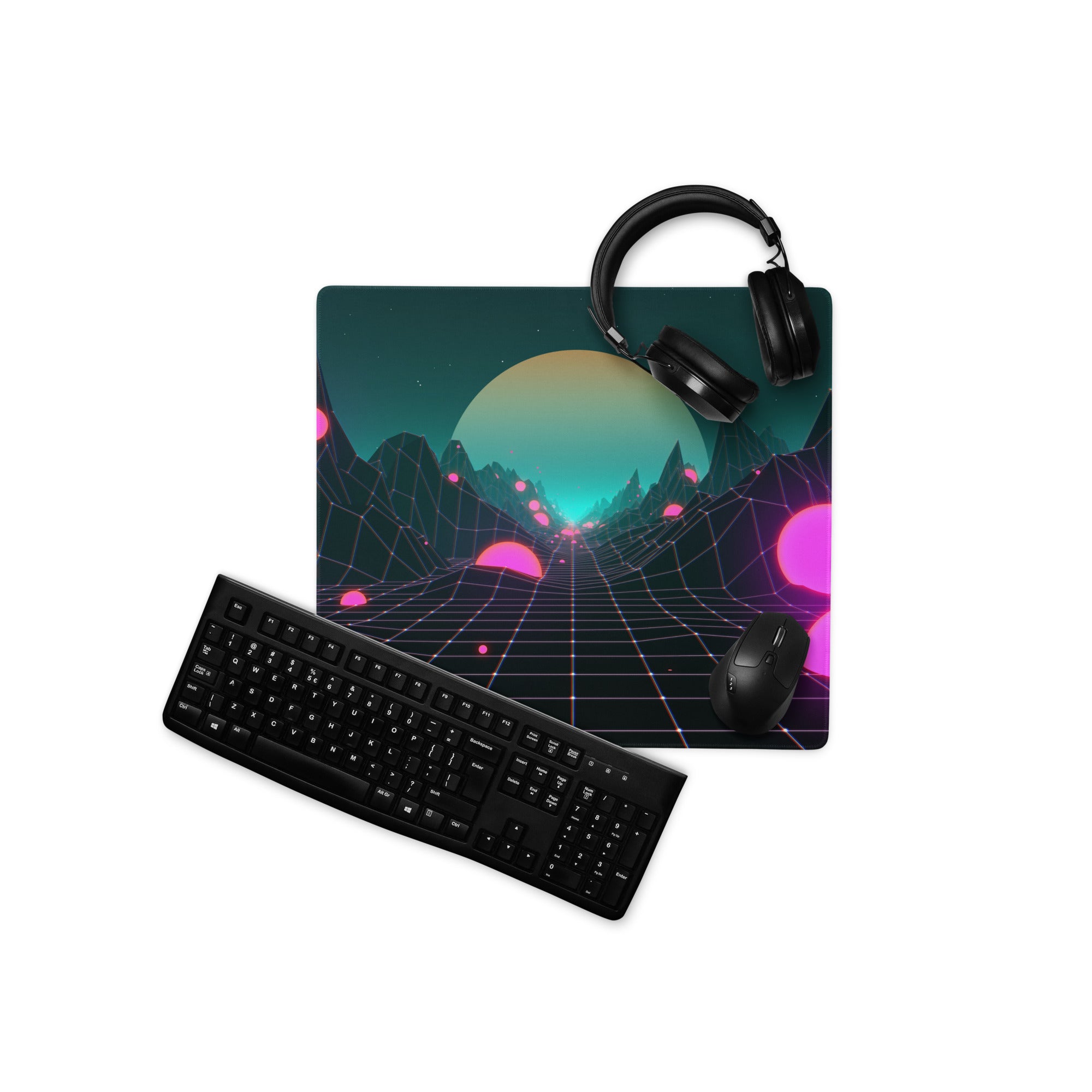 Neon Grid Cyber Scene Mouse Pad - Gaming Mouse Pad Neon Pink Teal Purple For Desktop Setup Cyberpunk Futuristic Mood