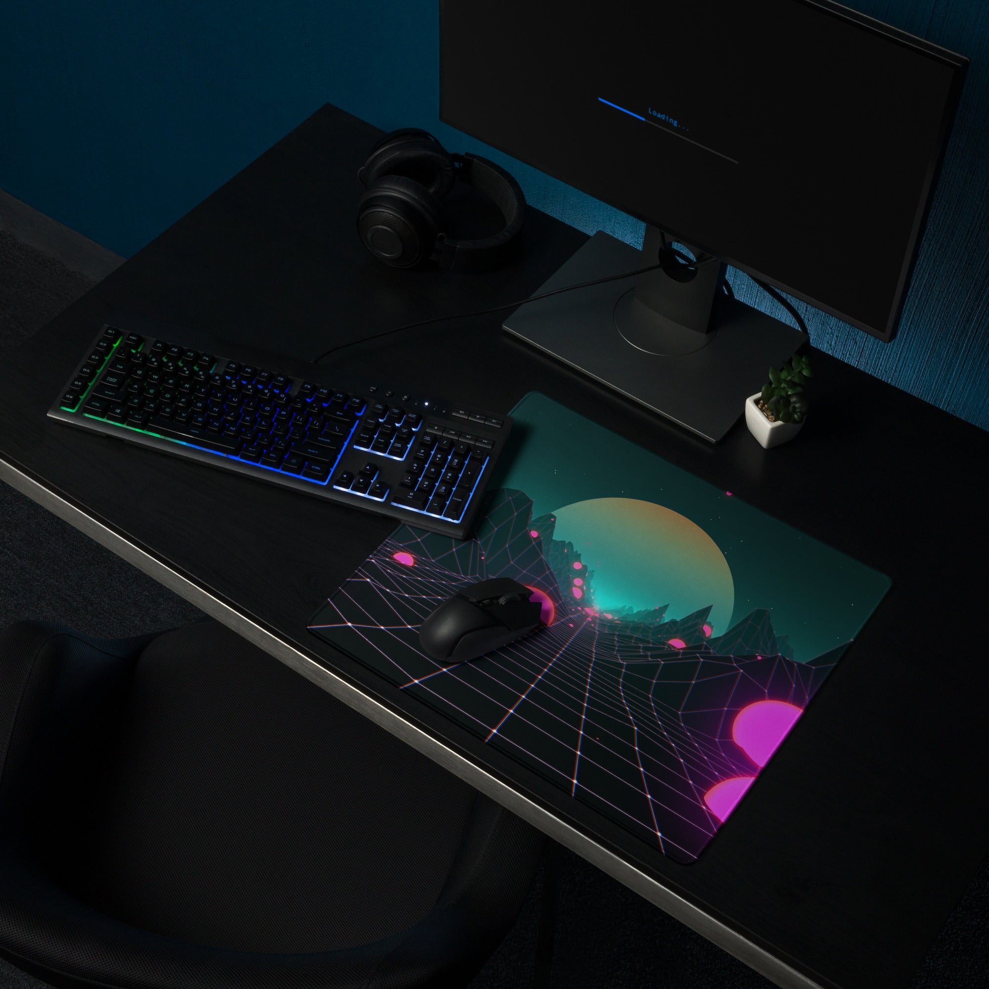 Neon Grid Cyber Scene Mouse Pad - Gaming Mouse Pad Neon Pink Teal Purple For Desktop Setup Cyberpunk Futuristic Mood
