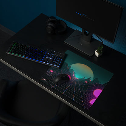 Neon Grid Cyber Scene Mouse Pad - Gaming Mouse Pad Neon Pink Teal Purple For Desktop Setup Cyberpunk Futuristic Mood