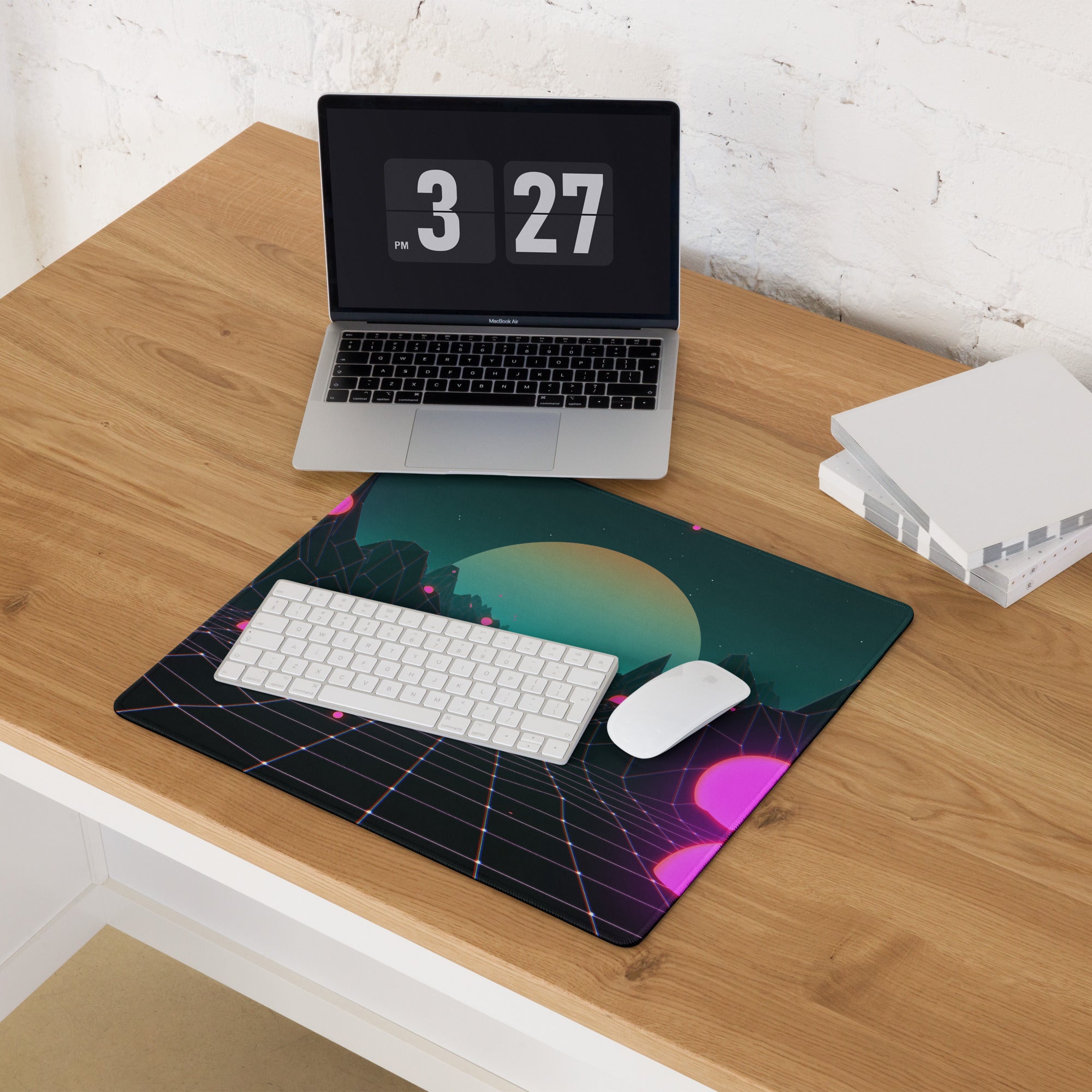 Neon Grid Cyber Scene Mouse Pad - Gaming Mouse Pad Neon Pink Teal Purple For Desktop Setup Cyberpunk Futuristic Mood