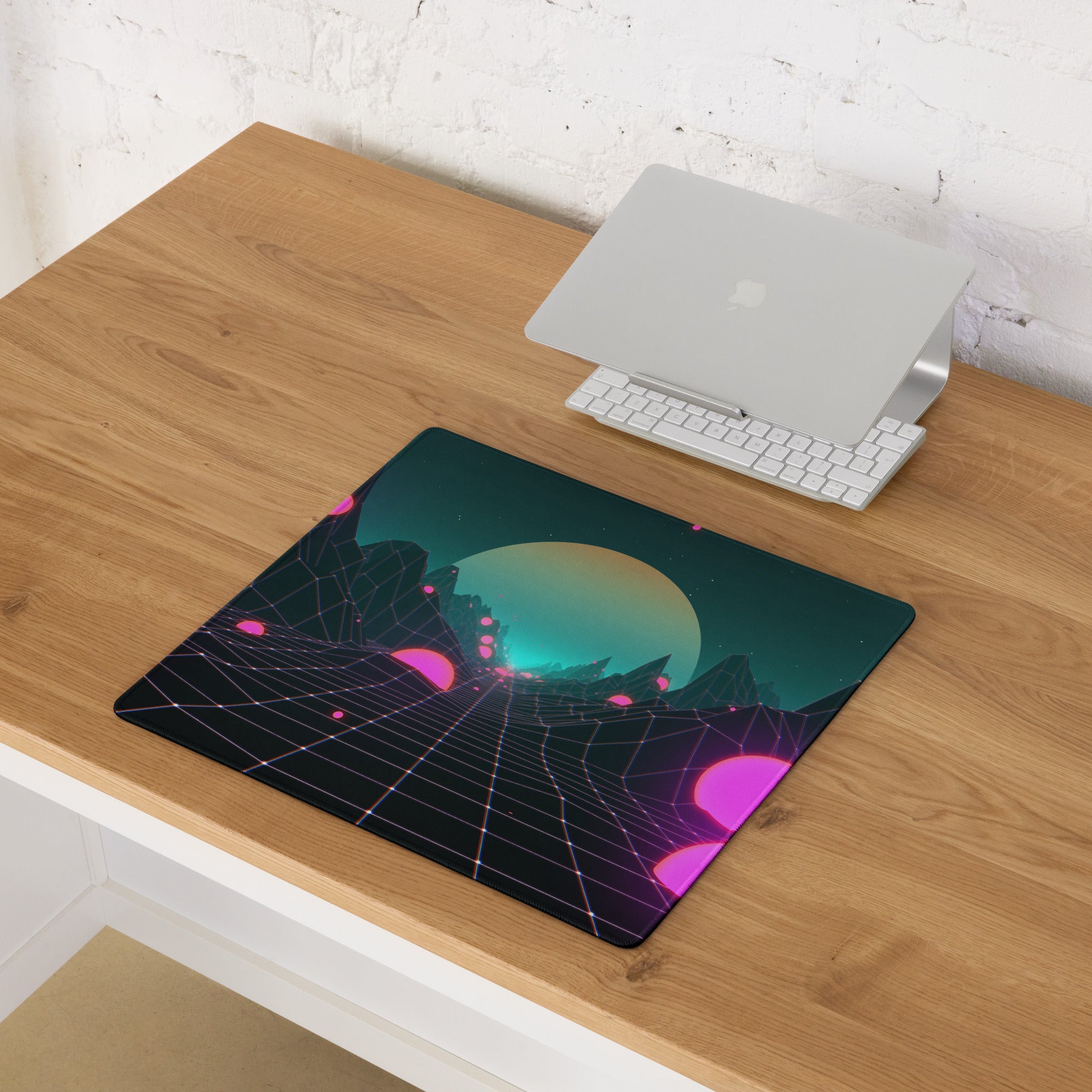 Neon Grid Cyber Scene Mouse Pad - Gaming Mouse Pad Neon Pink Teal Purple For Desktop Setup Cyberpunk Futuristic Mood