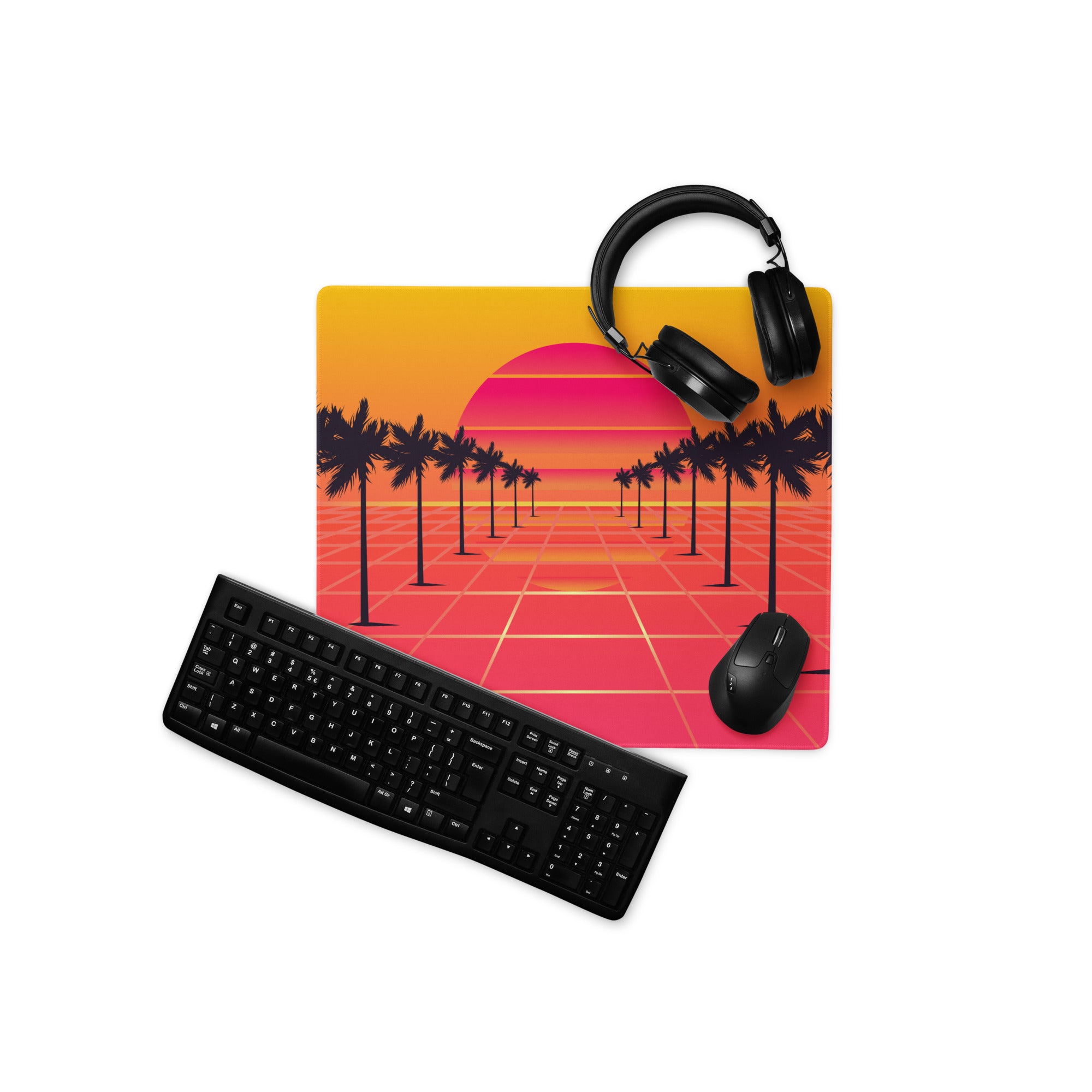 Sunset Palm Gaming Mouse Pad - Gaming Mouse Pad Orange Pink Purple Desktop Setup Retro Non Slip Edge Stitch Vibrant Mood