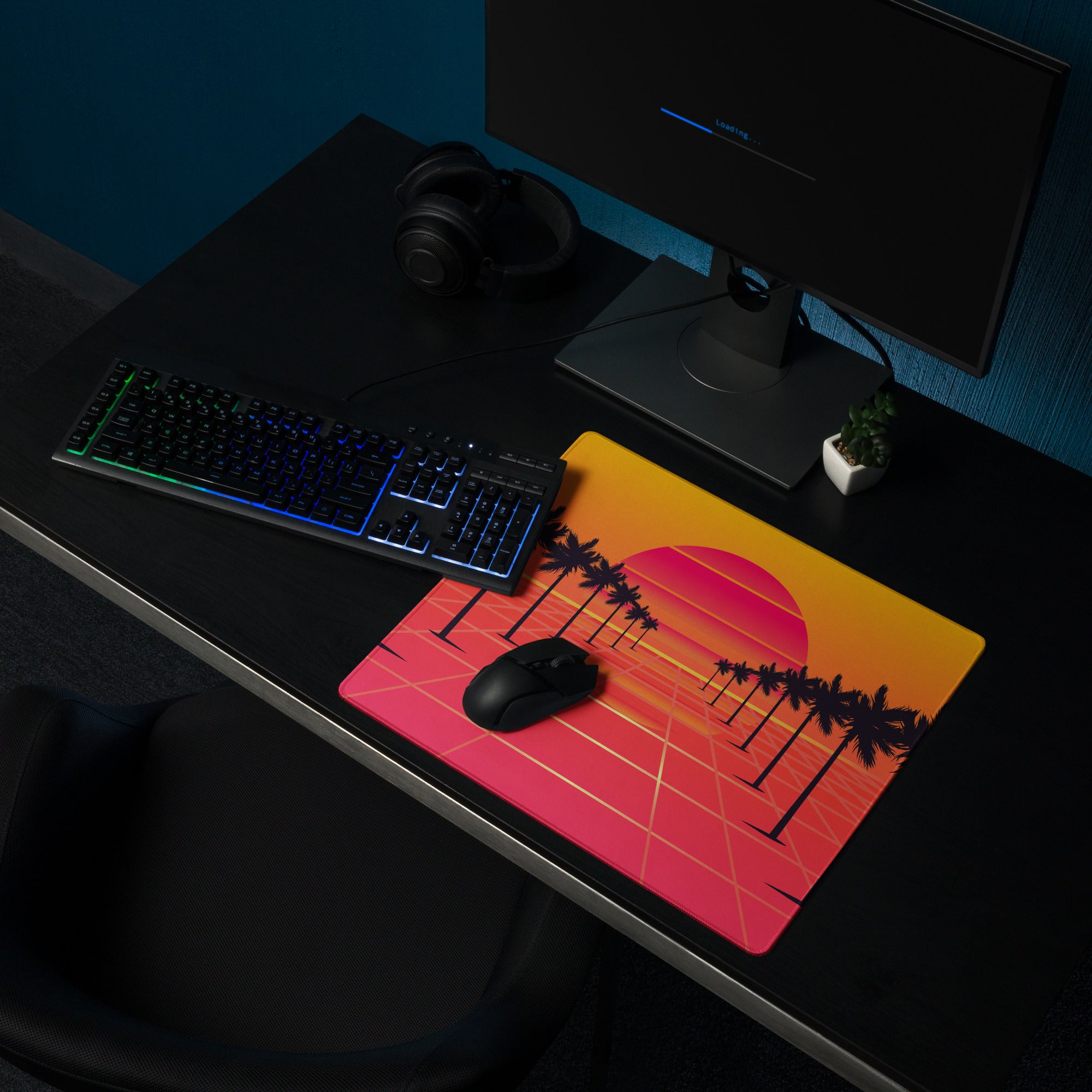 Sunset Palm Gaming Mouse Pad - Gaming Mouse Pad Orange Pink Purple Desktop Setup Retro Non Slip Edge Stitch Vibrant Mood