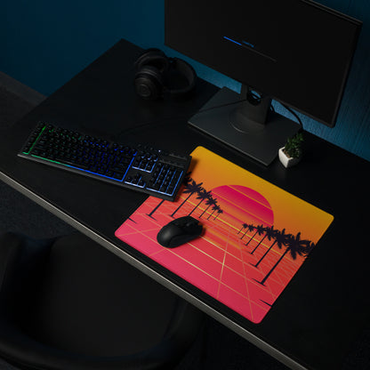 Sunset Palm Gaming Mouse Pad - Gaming Mouse Pad Orange Pink Purple Desktop Setup Retro Non Slip Edge Stitch Vibrant Mood