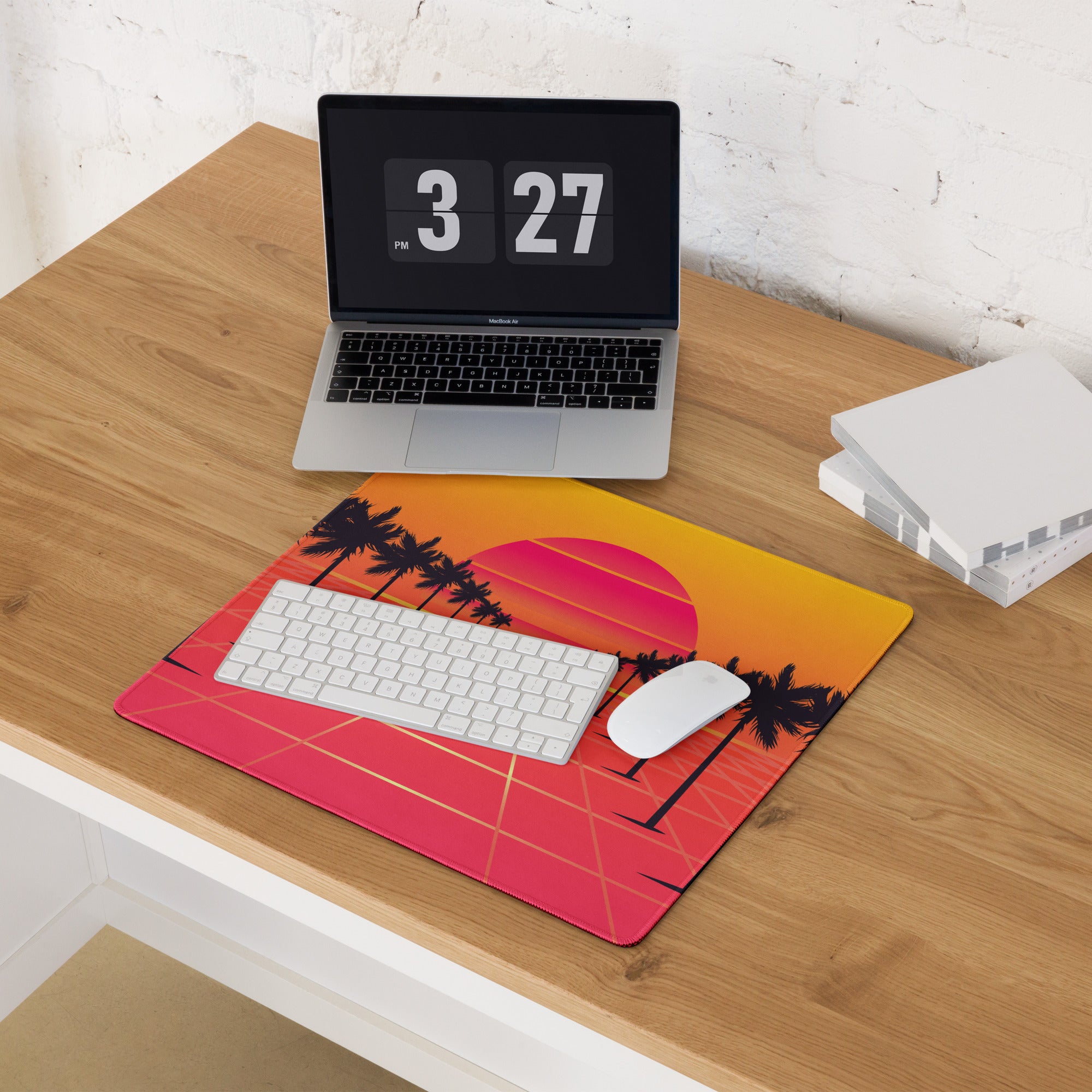 Sunset Palm Gaming Mouse Pad - Gaming Mouse Pad Orange Pink Purple Desktop Setup Retro Non Slip Edge Stitch Vibrant Mood